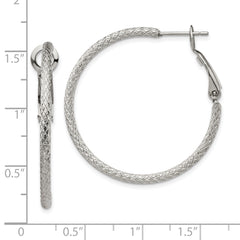 Chisel Stainless Steel Polished and Textured 2mm Omega Back Hoop Earrings
