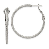 Chisel Stainless Steel Polished and Textured 2mm Omega Back Hoop Earrings