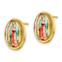 Chisel Stainless Steel Polished Yellow IP-plated Enameled Our Lady of Guadalupe Post Earrings