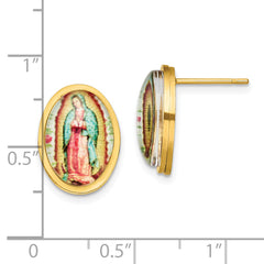 Chisel Stainless Steel Polished Yellow IP-plated Enameled Our Lady of Guadalupe Post Earrings
