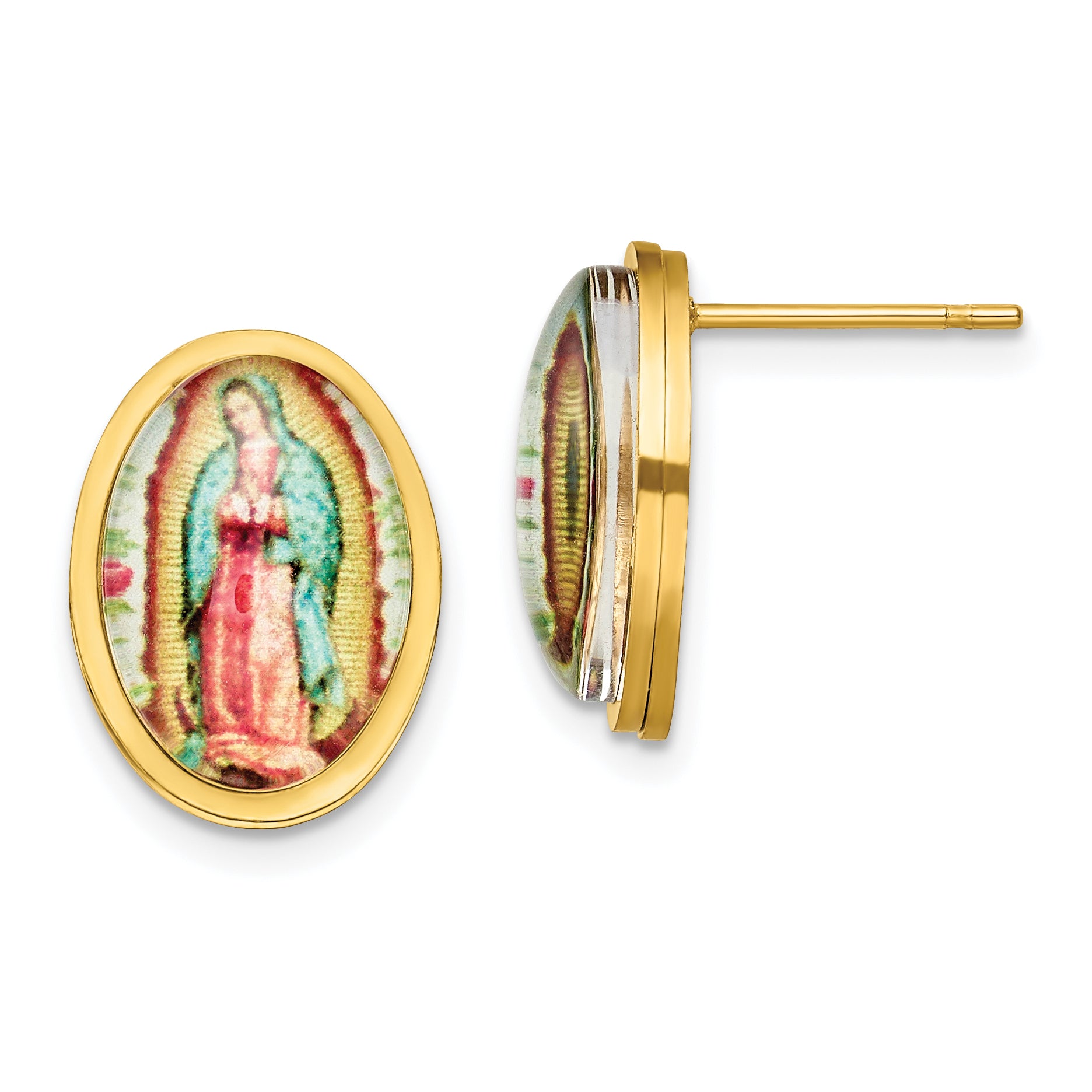 Chisel Stainless Steel Polished Yellow IP-plated Enameled Our Lady of Guadalupe Post Earrings