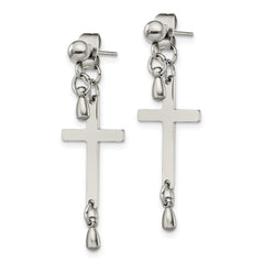 Chisel Stainless Steel Polished Cross Dangle Front and Back Post Dangle Earrings