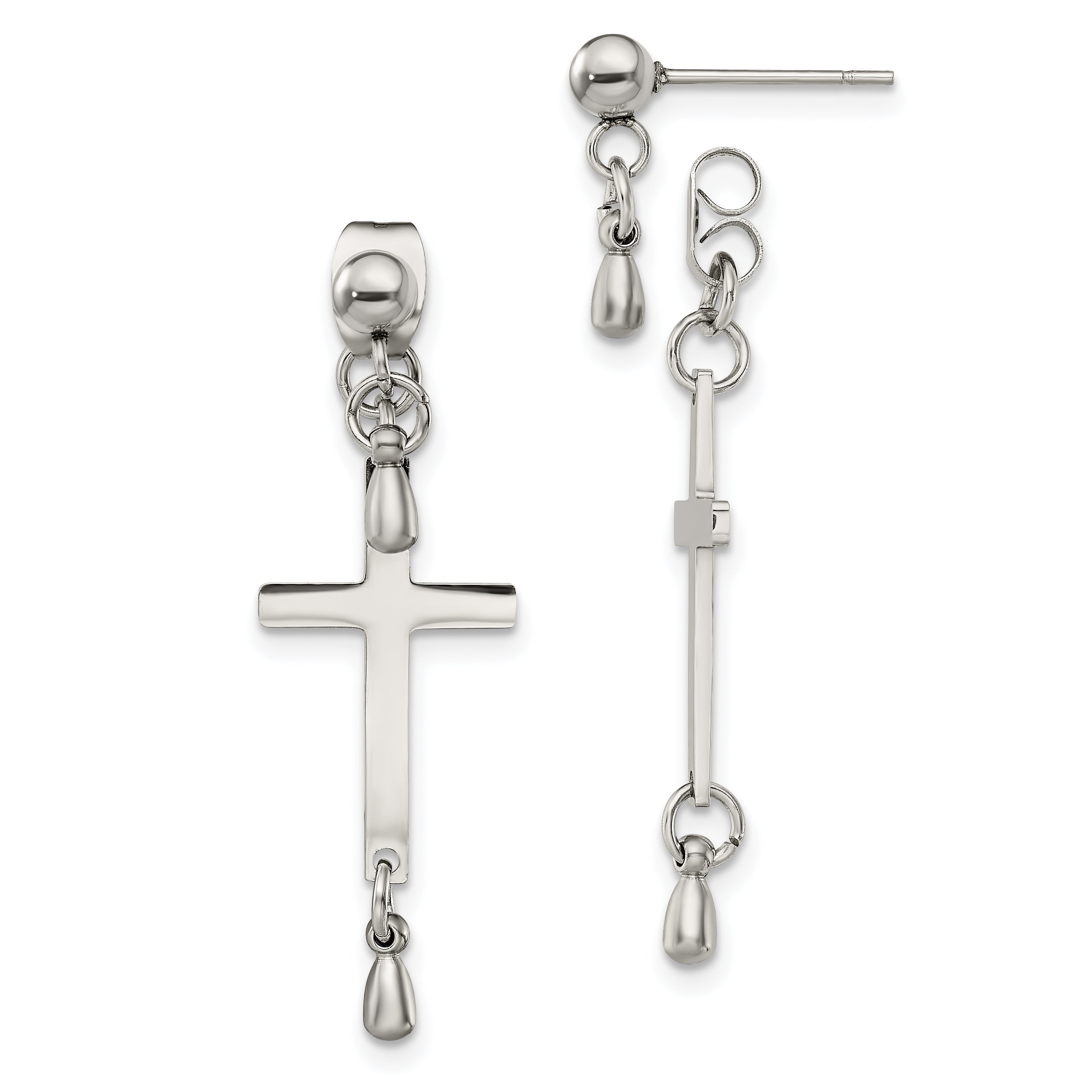 Chisel Stainless Steel Polished Cross Dangle Front and Back Post Dangle Earrings
