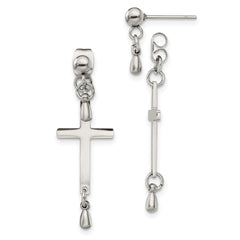 Chisel Stainless Steel Polished Cross Dangle Front and Back Post Dangle Earrings