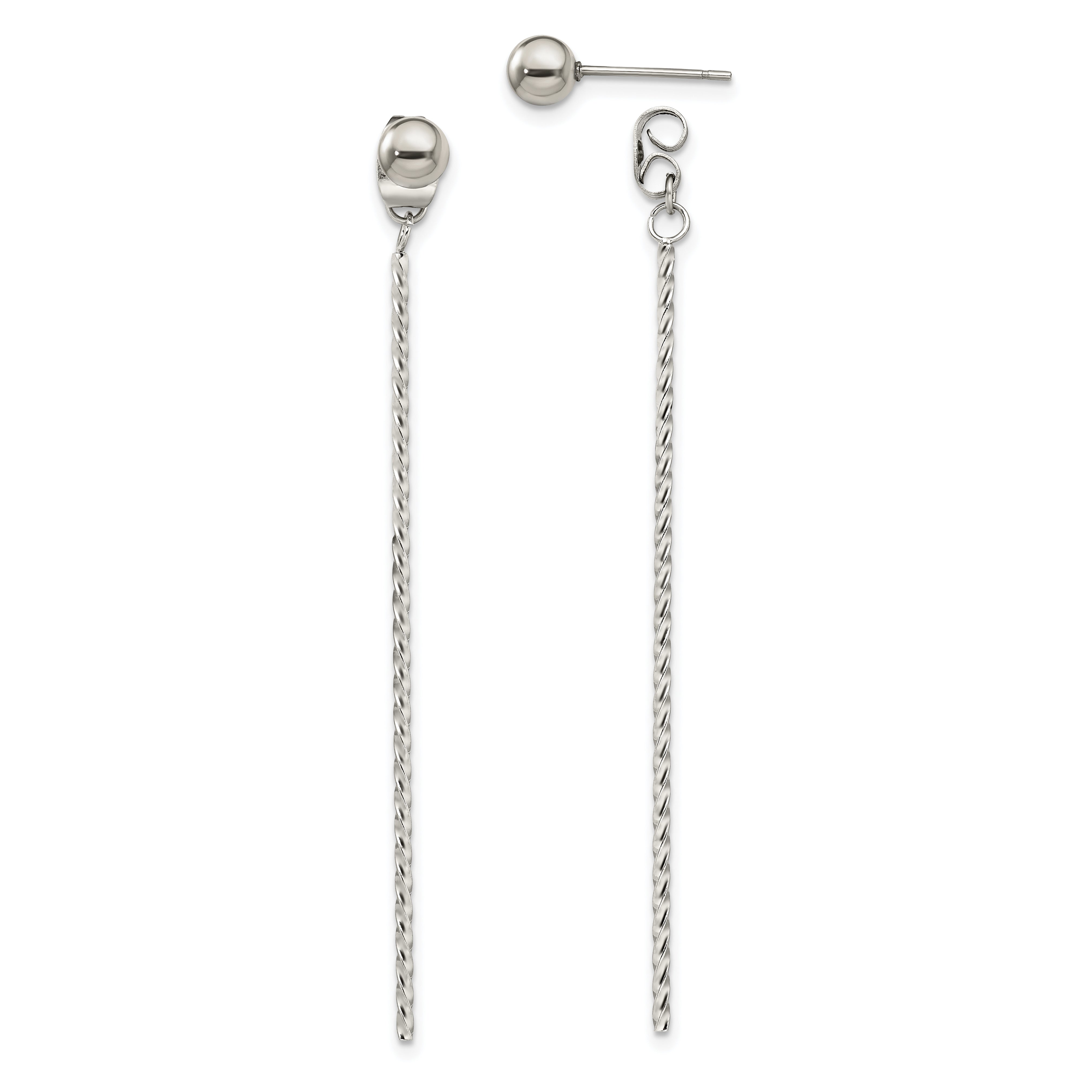 Chisel Stainless Steel Polished Bar Front and Back Post Dangle Earrings