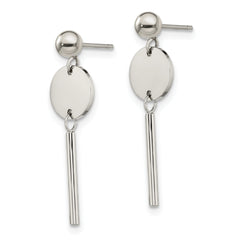 Chisel Stainless Steel Polished Disc with Bar Post Dangle Earrings