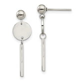 Chisel Stainless Steel Polished Disc with Bar Post Dangle Earrings