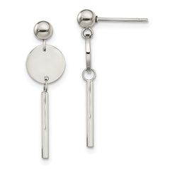 Chisel Stainless Steel Polished Disc with Bar Post Dangle Earrings