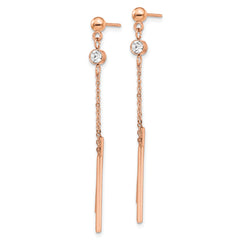 Chisel Stainless Steel Polished Rose IP-plated with Crystal Bar Post Dangle Earrings