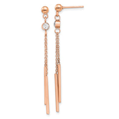 Chisel Stainless Steel Polished Rose IP-plated with Crystal Bar Post Dangle Earrings