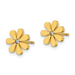 Chisel Stainless Steel Polished Yellow IP-plated with Crystal Flower Post Earrings