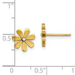 Chisel Stainless Steel Polished Yellow IP-plated with Crystal Flower Post Earrings