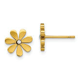 Chisel Stainless Steel Polished Yellow IP-plated with Crystal Flower Post Earrings