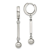 Chisel Stainless Steel Polished with Bar and Ball Dangle Hinged Hoop Earrings