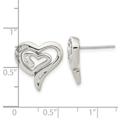 Sophia Jewelers Polished Stainless Steel CZ Heart Earrings in Gift-Ready Pouch