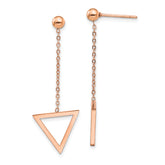 Chisel Stainless Steel Polished Rose IP-plated Triangle Post Dangle Earrings