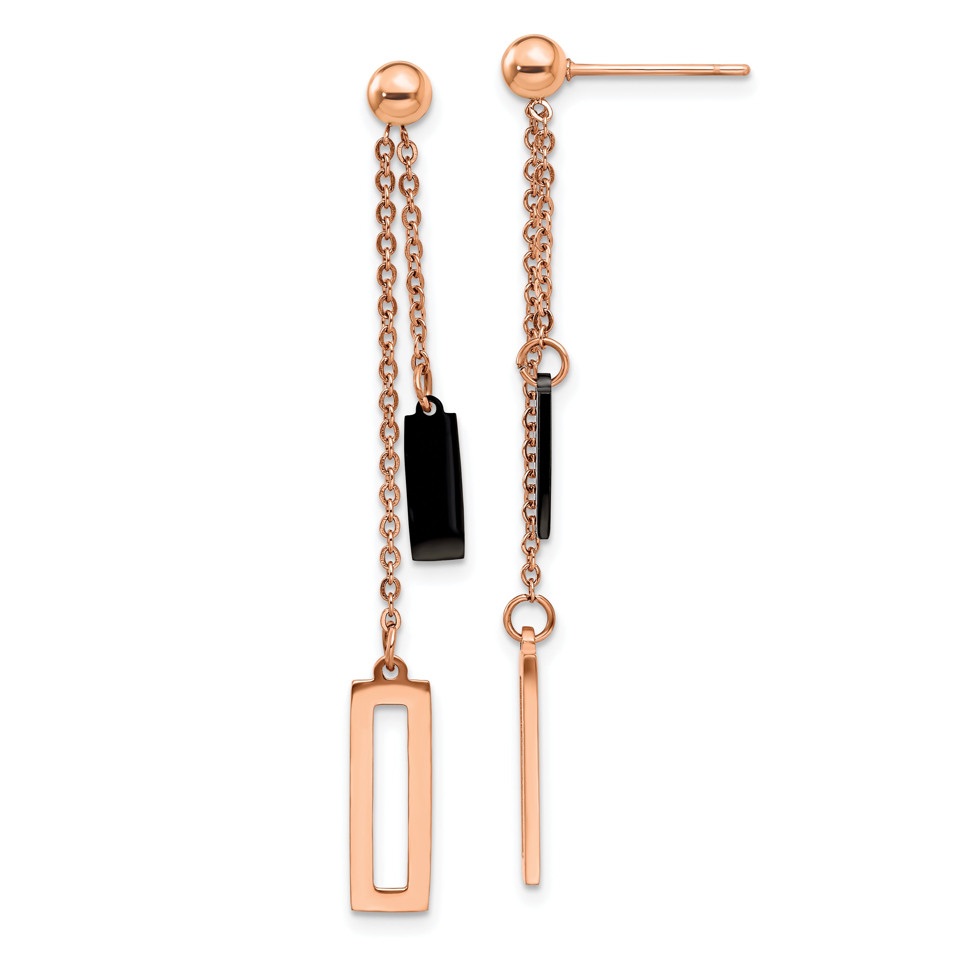 Chisel Stainless Steel Polished Black and Rose IP-plated Post Dangle Earrings