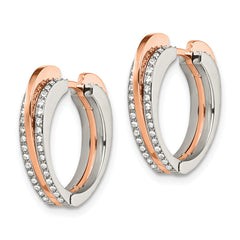 Chisel Stainless Steel Polished Rose IP-plated with Crystal Heart Hinged Hoop Earrings
