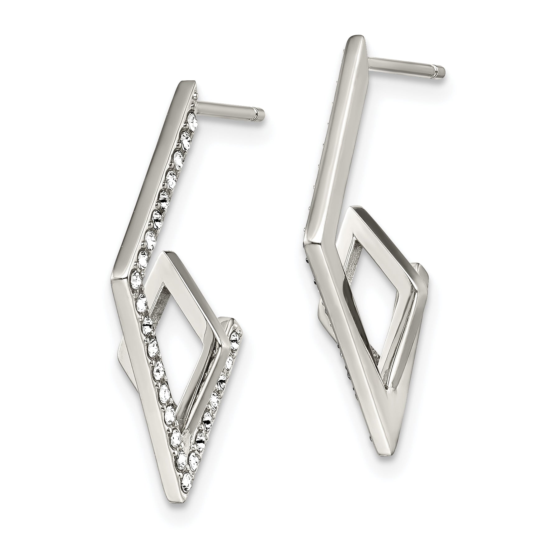 Stainless Steel Polished with Swarovski Crystal Post Geometric Earrings