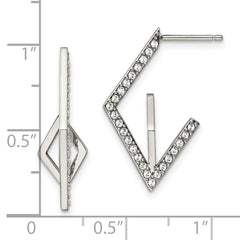 Stainless Steel Polished with Crystal Post Geometric Earrings