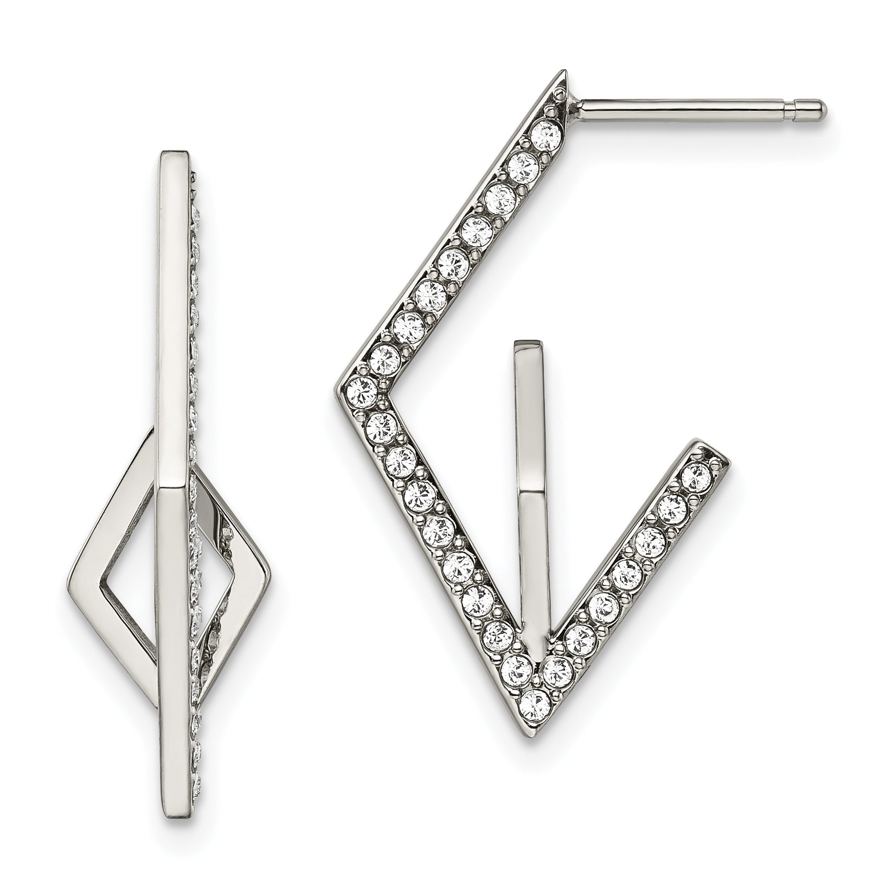 Stainless Steel Polished with Swarovski Crystal Post Geometric Earrings