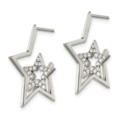 Stainless Steel Post Polished with Crystal Star Earrings