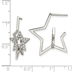 Stainless Steel Post Polished with Crystal Star Earrings