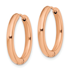 Chisel Stainless Steel Polished Rose IP-plated 3mm Hinged Hoop Earrings