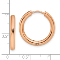 Chisel Stainless Steel Polished Rose IP-plated 3mm Hinged Hoop Earrings