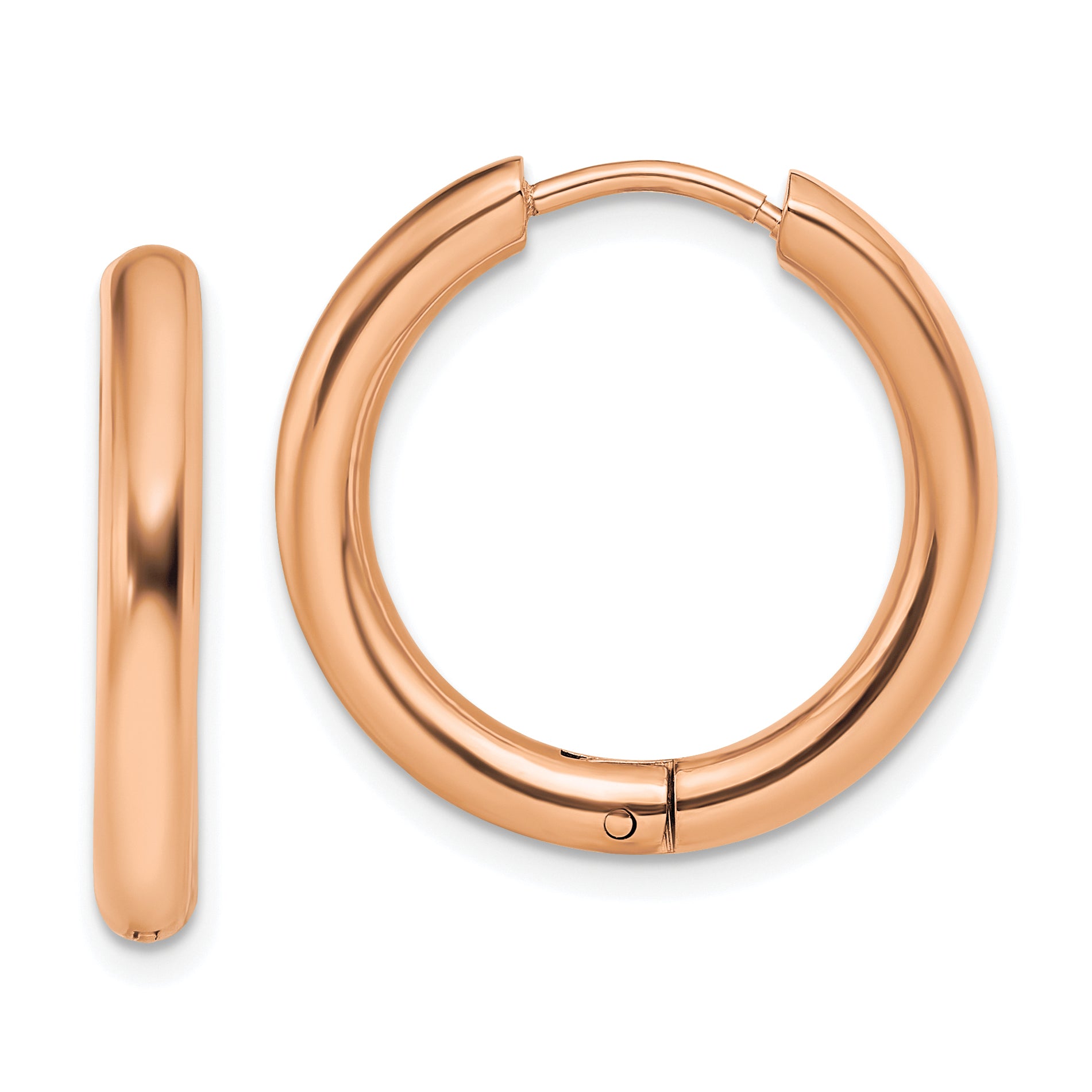 Chisel Stainless Steel Polished Rose IP-plated 3mm Hinged Hoop Earrings