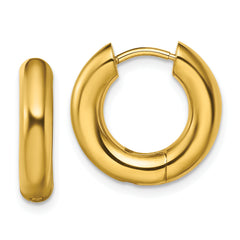 Chisel Stainless Steel Polished Yellow IP-plated 4mm Hinged Hoop Earrings