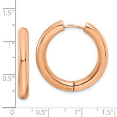 Chisel Stainless Steel Polished Rose IP-plated 4mm Hinged Hoop Earrings