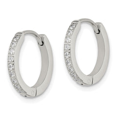 Chisel Stainless Steel Polished with Preciosa Crystal 2mm Hinged Hoop Earrings