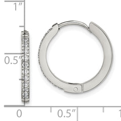 Chisel Stainless Steel Polished with Preciosa Crystal 2mm Hinged Hoop Earrings