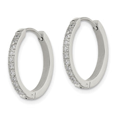 Chisel Stainless Steel Polished with Preciosa Crystal 2mm Hinged Hoop Earrings