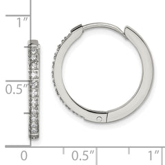 Chisel Stainless Steel Polished with Preciosa Crystal 2mm Hinged Hoop Earrings