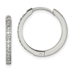 Chisel Stainless Steel Polished with Preciosa Crystal 2mm Hinged Hoop Earrings