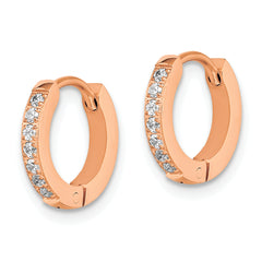 Chisel Stainless Steel Polished Rose IP-plated with Preciosa Crystal Hinged Hoop Earrings