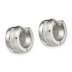 Chisel Stainless Steel Polished with Preciosa Crystal 7mm Hinged Hoop Earrings