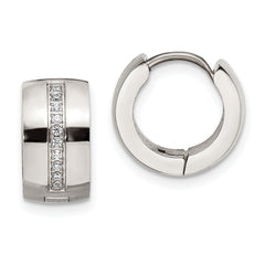 Chisel Stainless Steel Polished with Preciosa Crystal 7mm Hinged Hoop Earrings