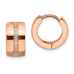 Chisel Stainless Steel Polished Rose IP-plated with Preciosa Crystal Hinged Hoop Earrings