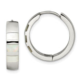 Chisel Stainless Steel Polished with Shell Pearl 5mm Hinged Hoop Earrings