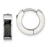 Chisel Stainless Steel Polished with Carbon Fiber Inlay 4mm Hinged Hoop Earrings