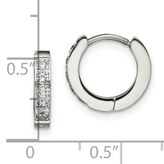 Chisel Stainless Steel Polished with CZ 2.5mm Hinged Hoop Earrings