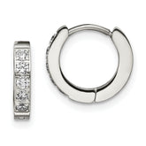 Chisel Stainless Steel Polished with CZ 2.5mm Hinged Hoop Earrings