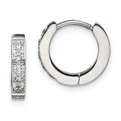Chisel Stainless Steel Polished with CZ 2.5mm Hinged Hoop Earrings