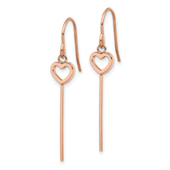Chisel Stainless Steel Polished Rose IP-plated Heart and Bar Dangle Shepherd Hook Earrings