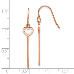 Chisel Stainless Steel Polished Rose IP-plated Heart and Bar Dangle Shepherd Hook Earrings