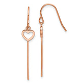 Chisel Stainless Steel Polished Rose IP-plated Heart and Bar Dangle Shepherd Hook Earrings