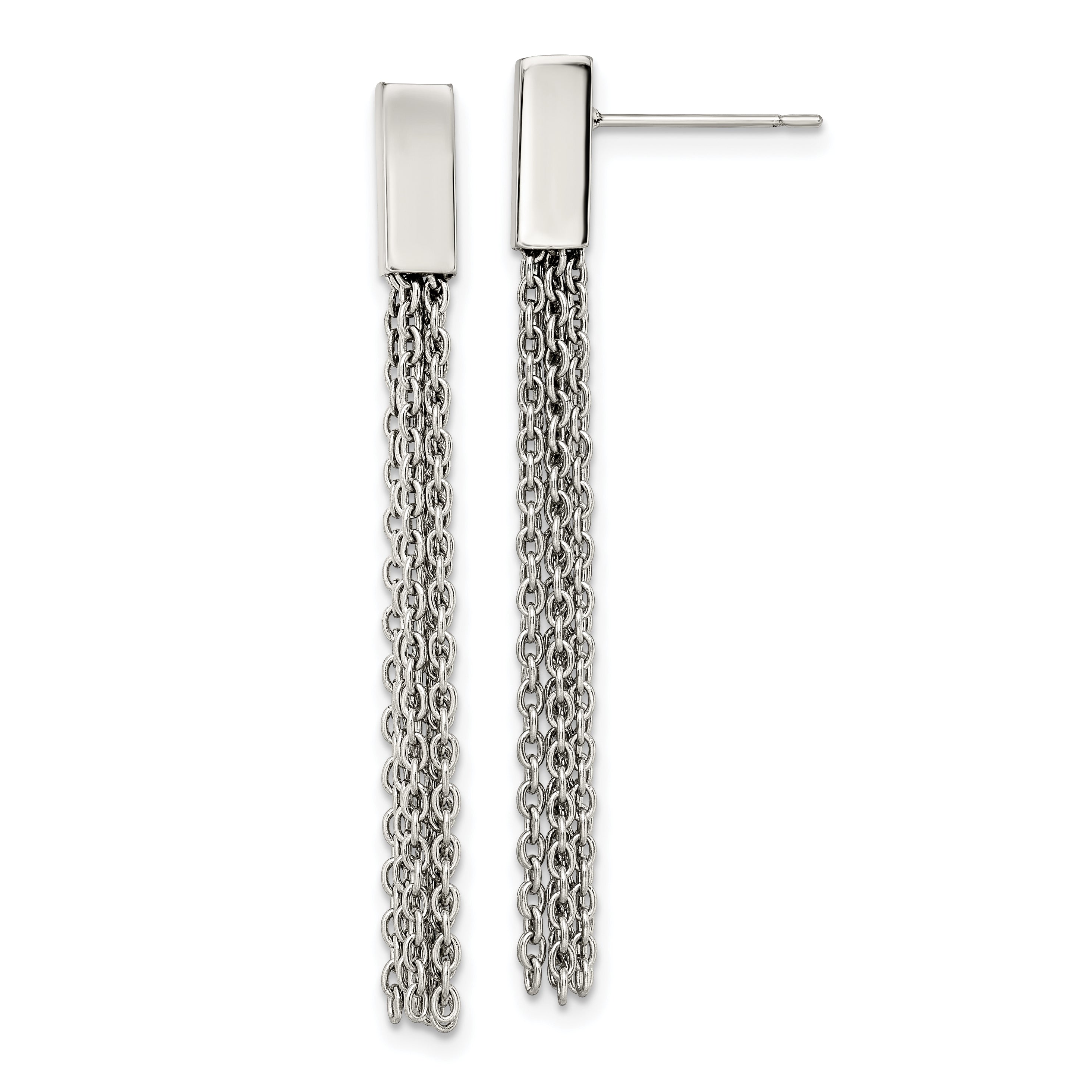 Chisel Stainless Steel Polished Multi Chain Post Dangle Earrings
